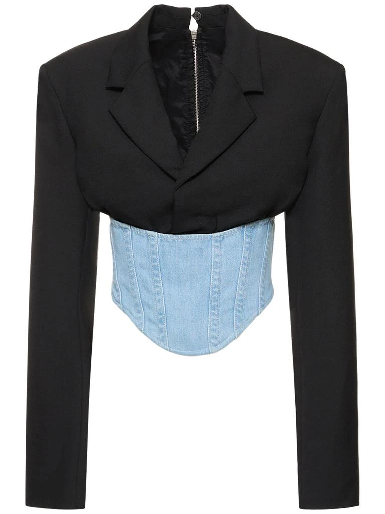 DION LEE Wool Interlock & Denim Corset Blazer 1