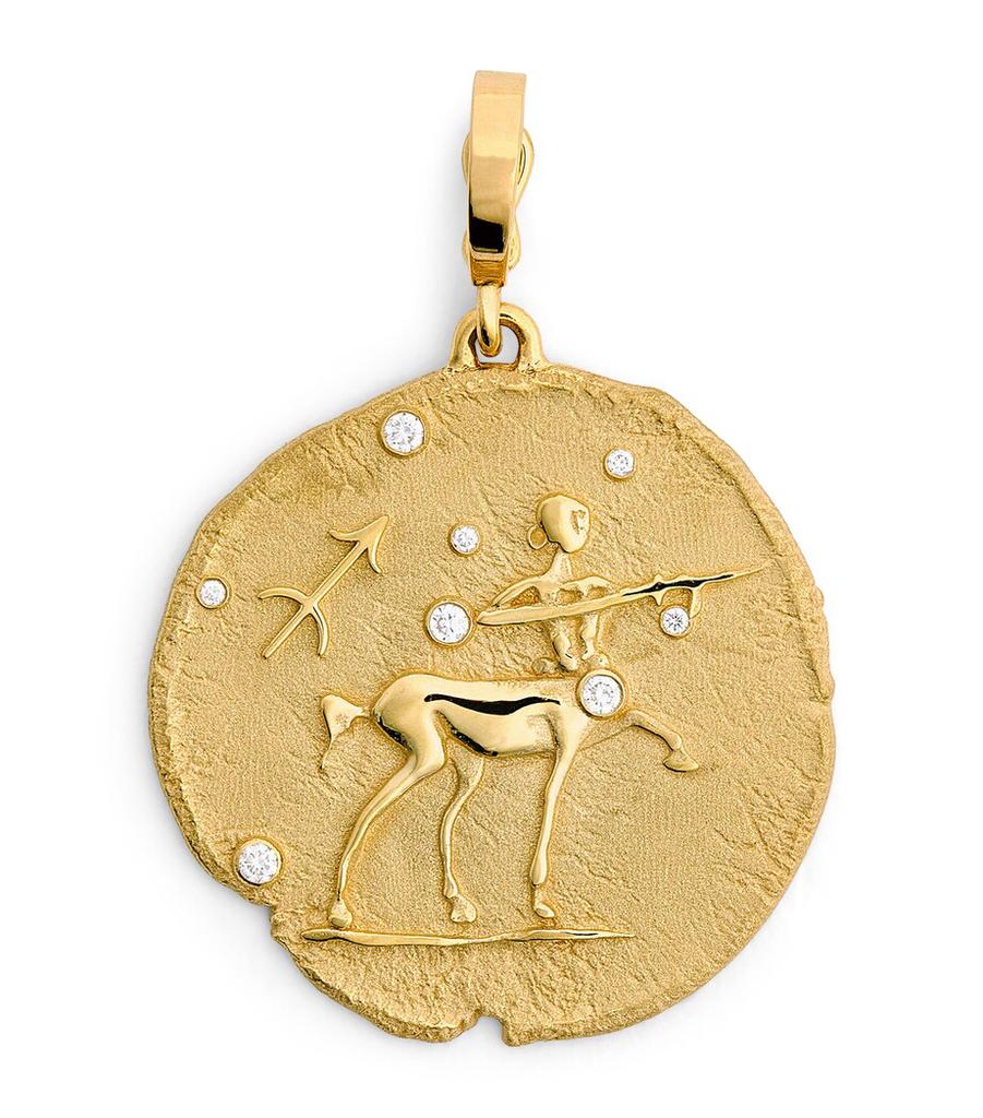 Azlee Large Yellow Gold Zodiac Sagittarius Coin Charm