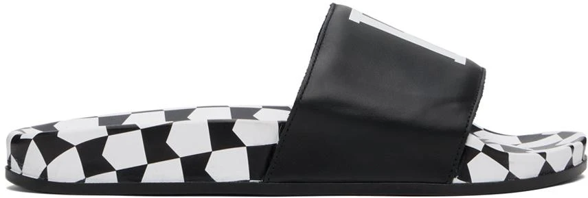 Rhude Black Checkered Leather Slides 1
