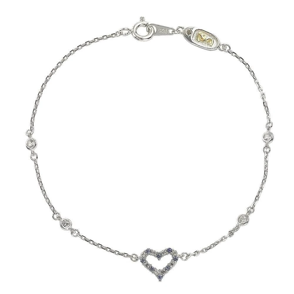 Suzy Levian Sterling Silver Sapphire & Diamond Heart Station Bracelet 1