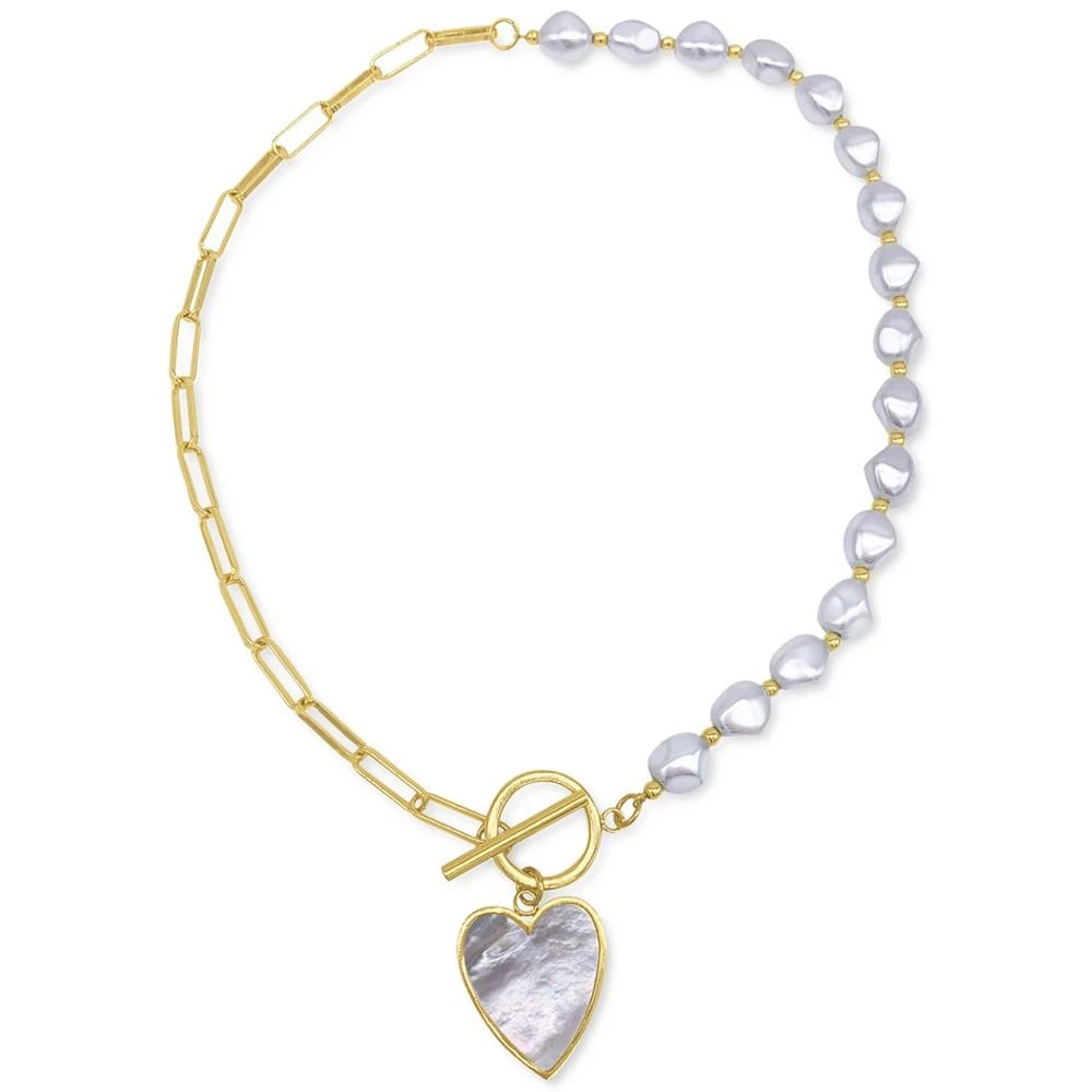 ADORNIA Imitation Pearl and Chain Heart Toggle Necklace 5