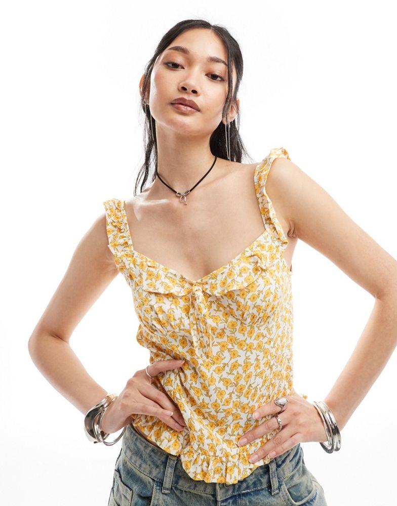 Motel Motel angelica cosmos print ruffle cami top in yellow