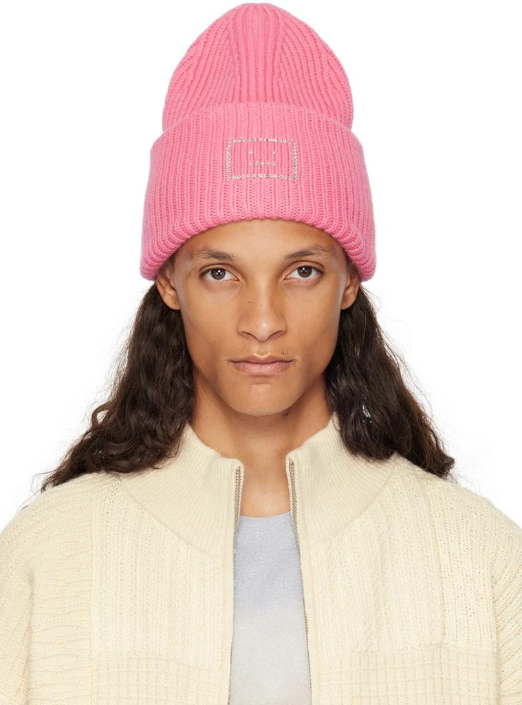 Acne Studios Pink Embellished Face Logo Beanie 1