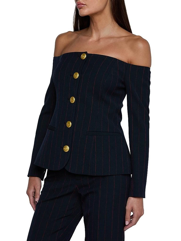 L'Agence Alice Pinstriped Off-The-Shoulder Blazer 4