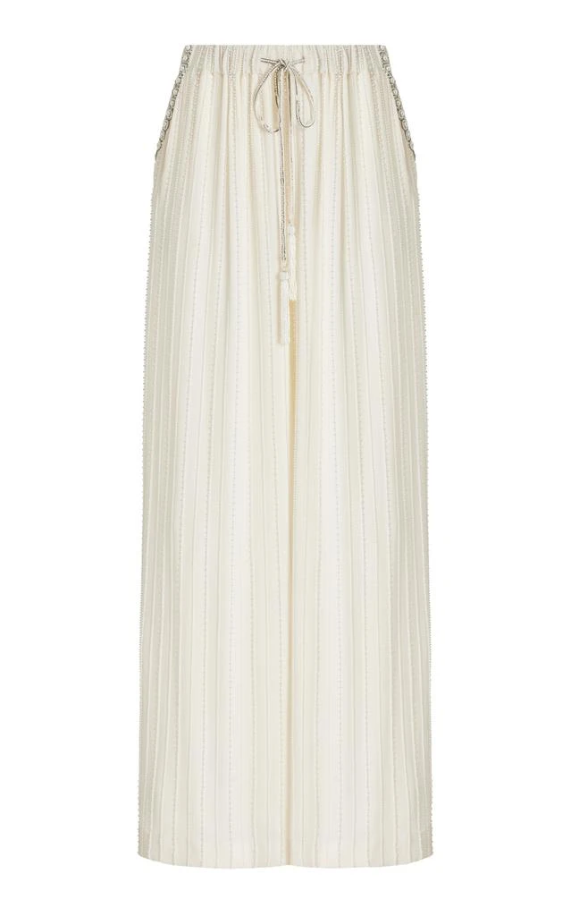 Cucculelli Shaheen Cucculelli Shaheen - Deco Pearl Medallion Wool Wide-Leg Pants - Ivory - US 4 - Moda Operandi 1