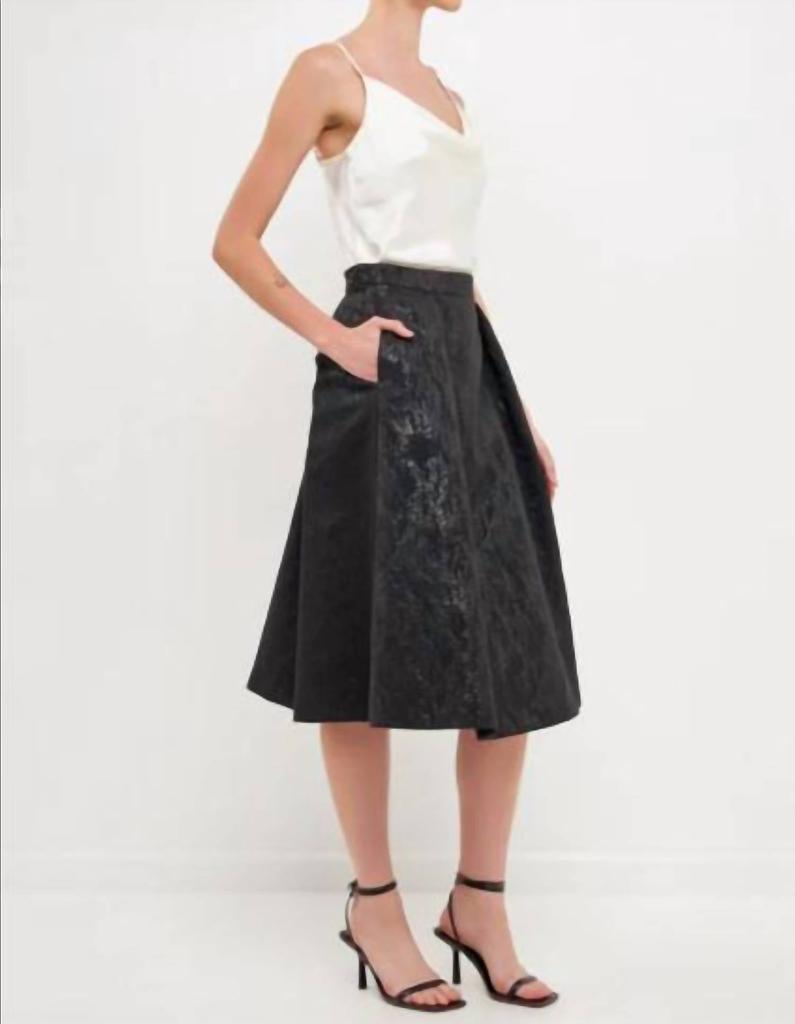 Endless Rose Endless Rose - Metallic Jacquard Flare Midi Skirt