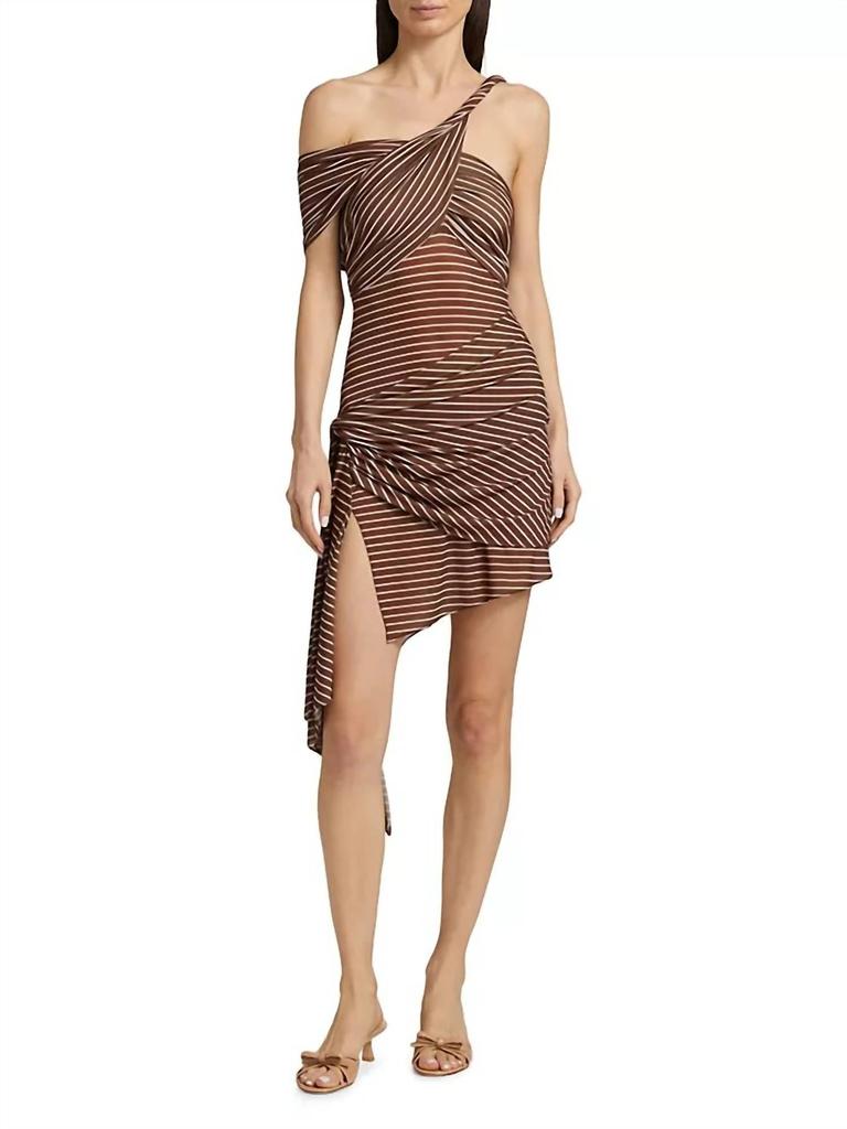 Ronny Kobo Izel Dress In Cocoa Ecru Stripe