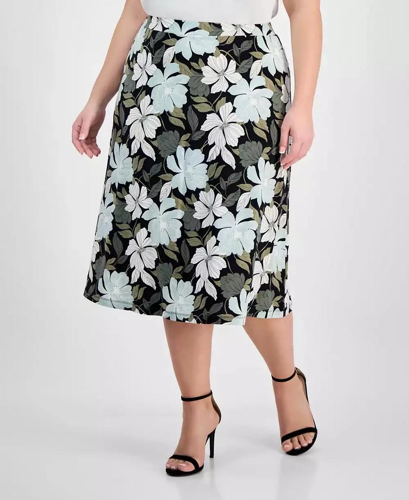 Kasper Plus Size Floral-Print Pull-On Midi Skirt 3