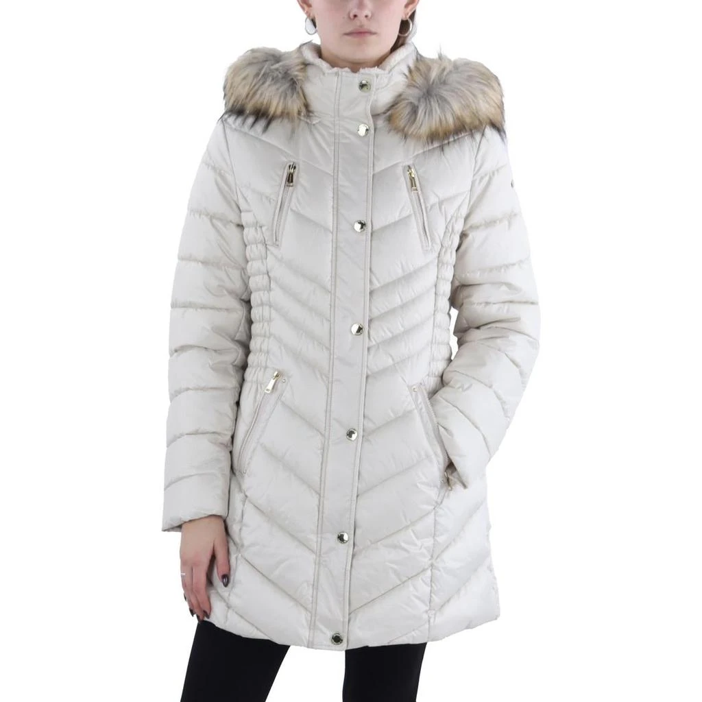 Womens Laundry Jackets Womens Faux Fur Trim Hooded Puffer Jacket