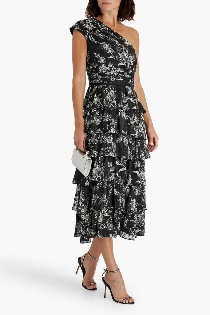 MIKAEL AGHAL One-shoulder tiered floral-print jacquard midi dress 2