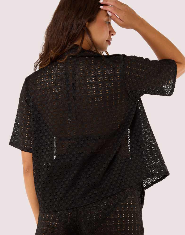 Wolf & Whistle Wolf & Whistle Onyx crochet beach shirt in black