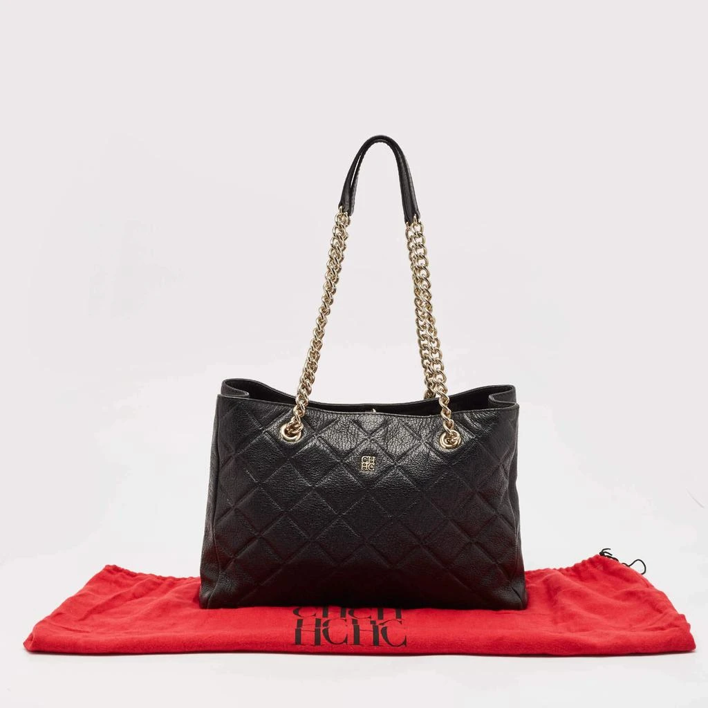 CH Carolina Herrera CH Carolina Herrera Black Quilted Embossed Leather Chain Tote 13