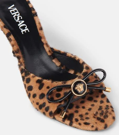 Versace Leopard Opera Bow 95 shearling mules 5