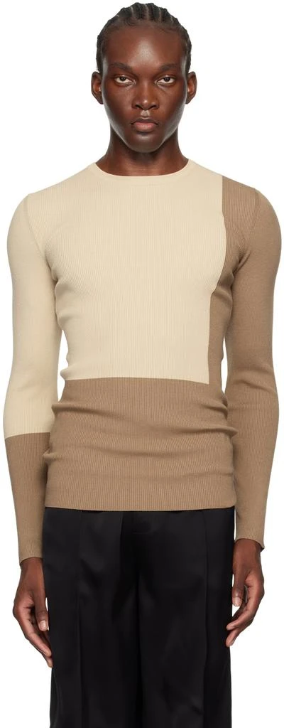 Peter Do Beige & Tan Color Block Sweater 1