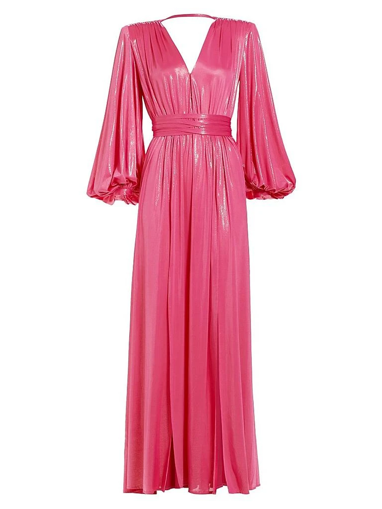 BRONX AND BANCO Zoe Billowy-Sleeve V-Neck Metallic Gown 1
