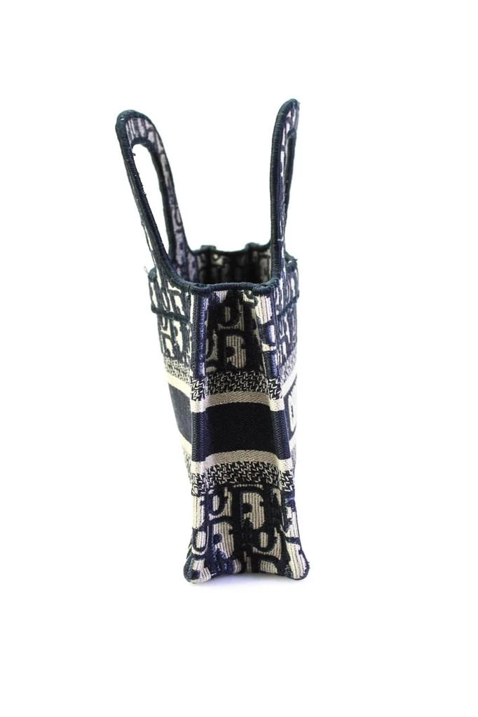 Dior Womens Oblique Mini Book Tote Handbag Navy Blue White Canvas 2