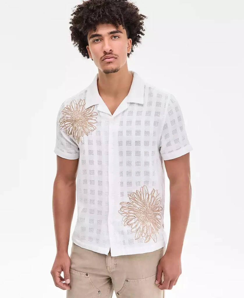 GUESS Men's Conrad Regular-Fit Embroidered Mesh Check Button-Down Shirt 1