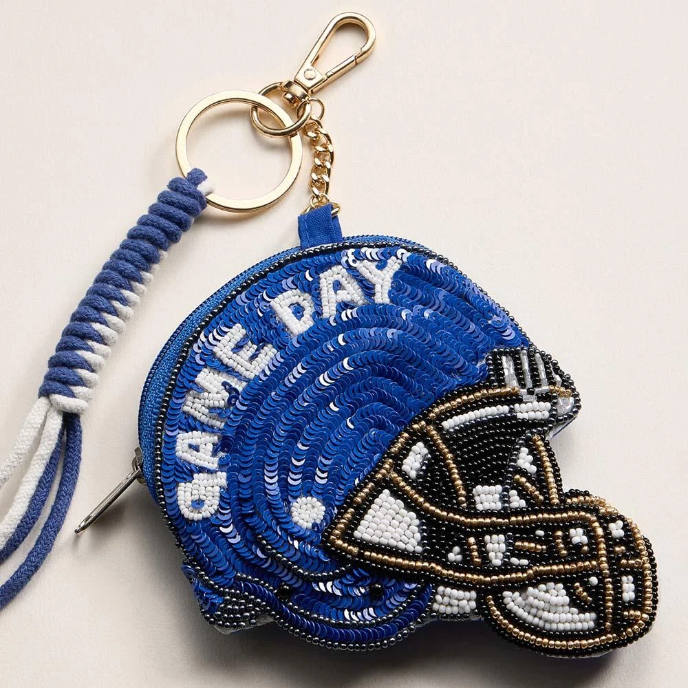 FASHNZFAB KENTUCKY GAME DAY Football Helmet Sequin Seed Beaded Knot Keychain Mini Pouch Bag 2