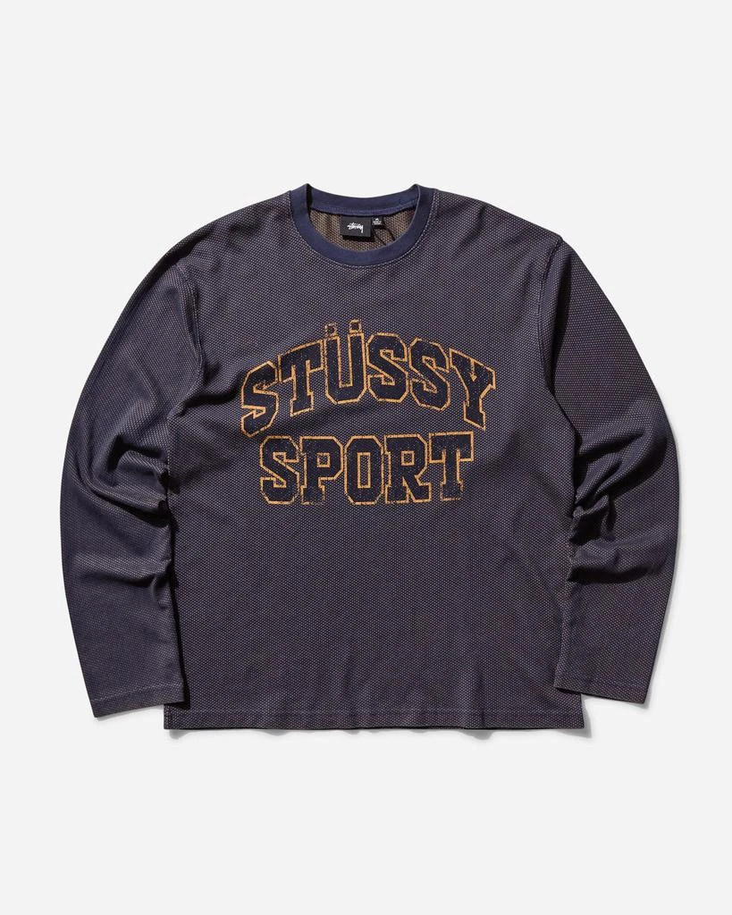 STUSSY Men's 2 Tone Cotton Mesh Longsleeve T-Shirt Navy 1