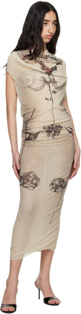 Jean Paul Gaultier Beige 'The Tattoo Rose and Bird' Maxi Dress 4