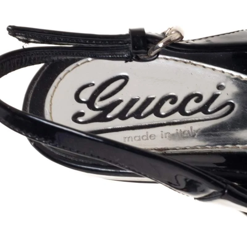 Gucci Gucci Black Patent Leather Slingback Platform Sandals Size 37.5 7