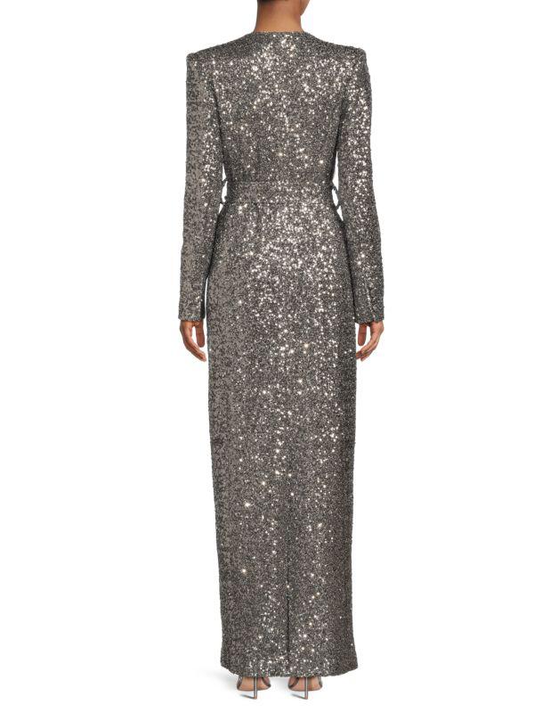 Badgley Mischka Sequin Wrap Column Gown