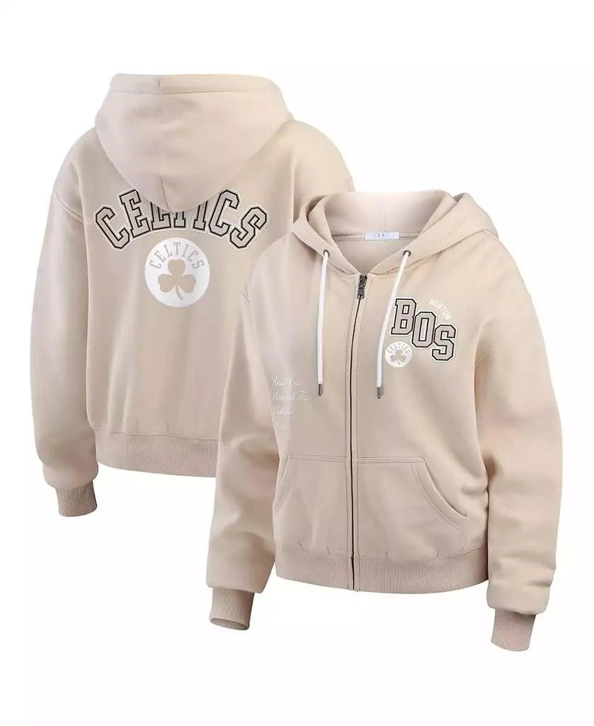WEAR by Erin Andrews Women's Cream Boston Celtics Plus Size Tonal Felt Patch Full-Zip Hoodie 1
