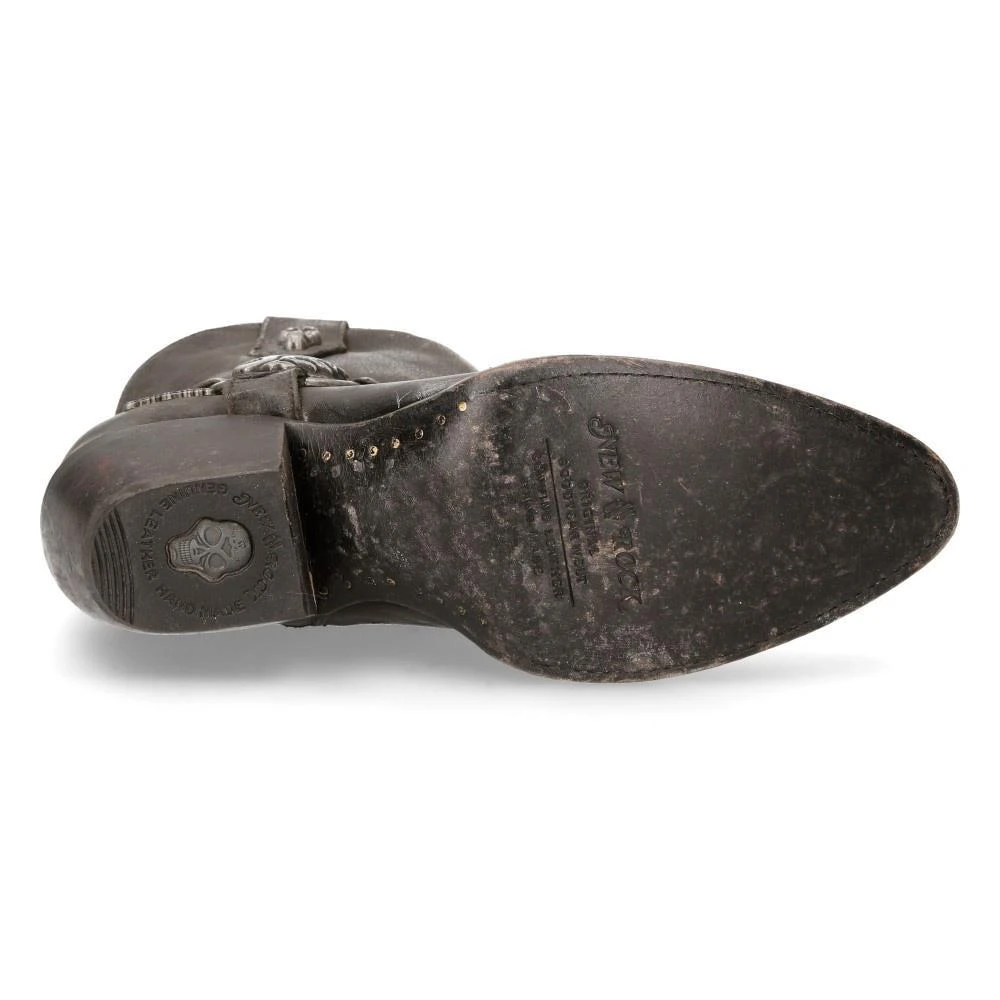 NewRock Black Leather Pointed Cowboy Boots- WSTM005-S1 2