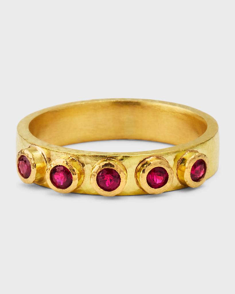 Elizabeth Locke 19K Flat Ribbon Stack Ring with 2.5mm Rubies