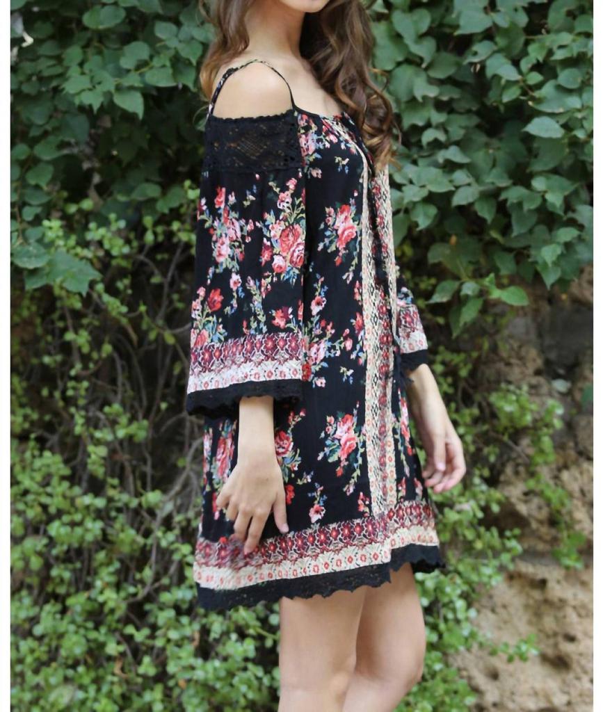 Angie Angie - Floral Twin Print Cold Shoulder Dress