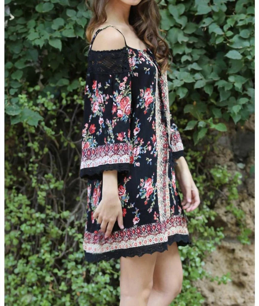 Angie Angie - Floral Twin Print Cold Shoulder Dress 2