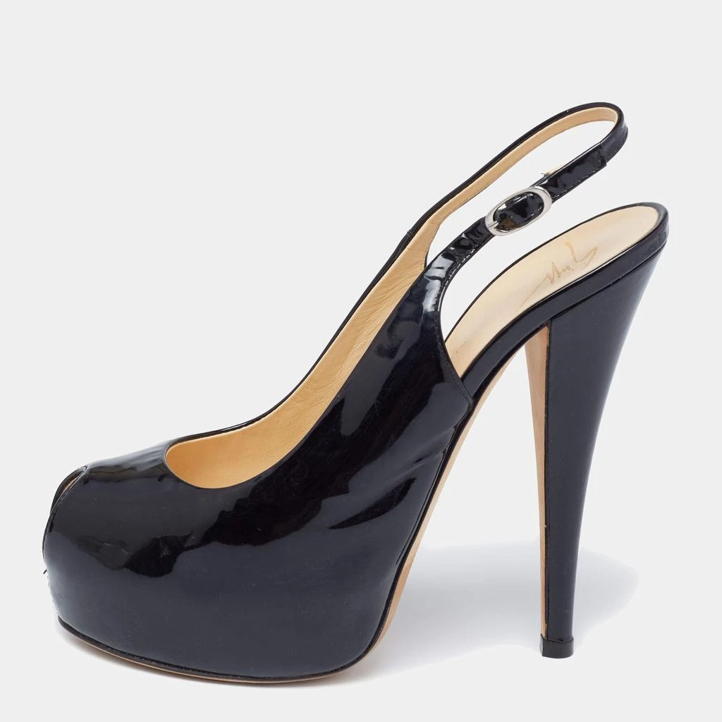 Giuseppe Zanotti Giuseppe Zanotti Black Patent Leather Peep Toe Slingback Platform Pumps Size 38 1