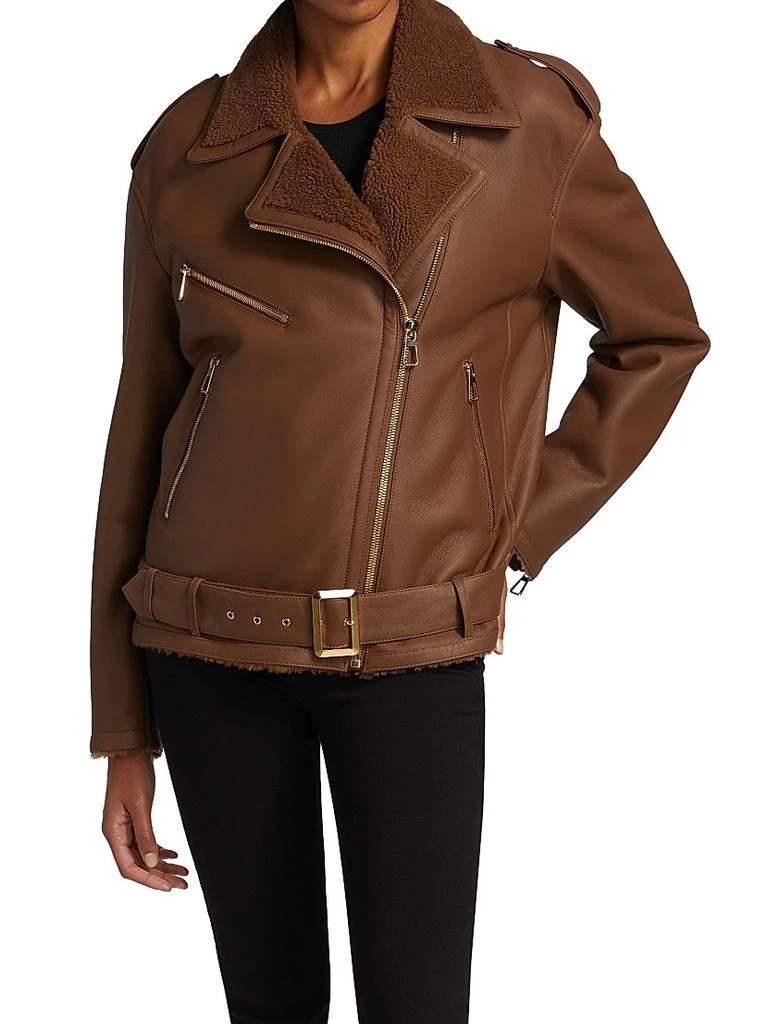 The Fur Salon Leather Shearling-Lined Moto Jacket 3