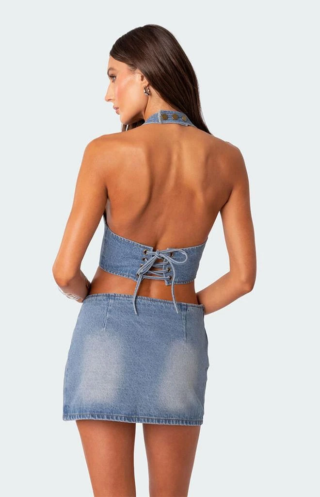 edikted denim dress Ebony Strapless Denim Mini Dress – edikted main image 1