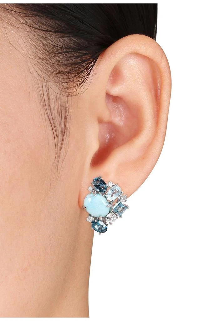 DELMAR Sterling Silver Larimar, London, Sky Blue 
White Topaz Cluster Earrings 2