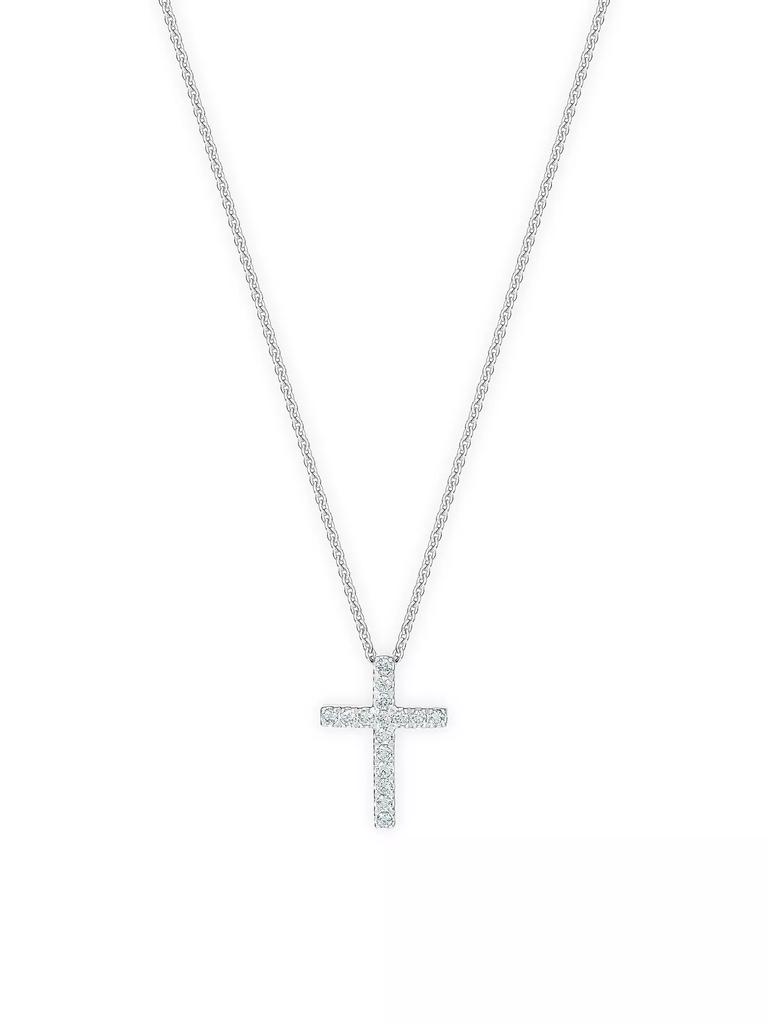 De Beers Classic Diamond & 18K White Gold Cross Pendant Necklace