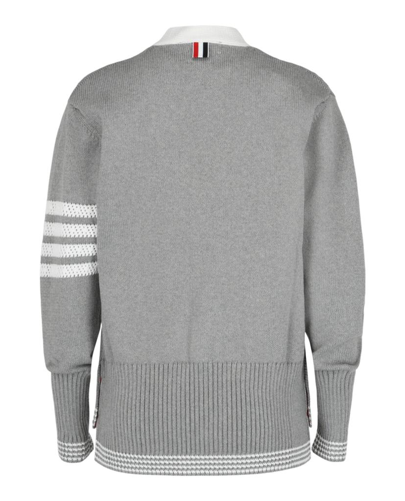 Thom Browne Jersey 4-Bar V-Neck Pointelle Cardigan