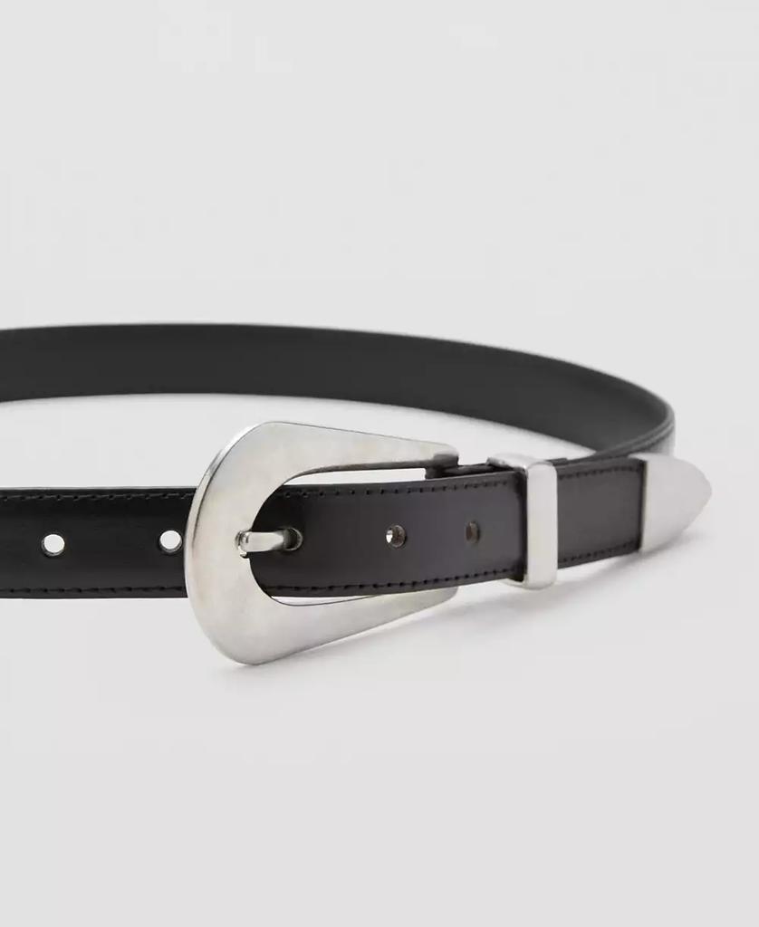 Mango Women's Oval Buckle Leather Belt