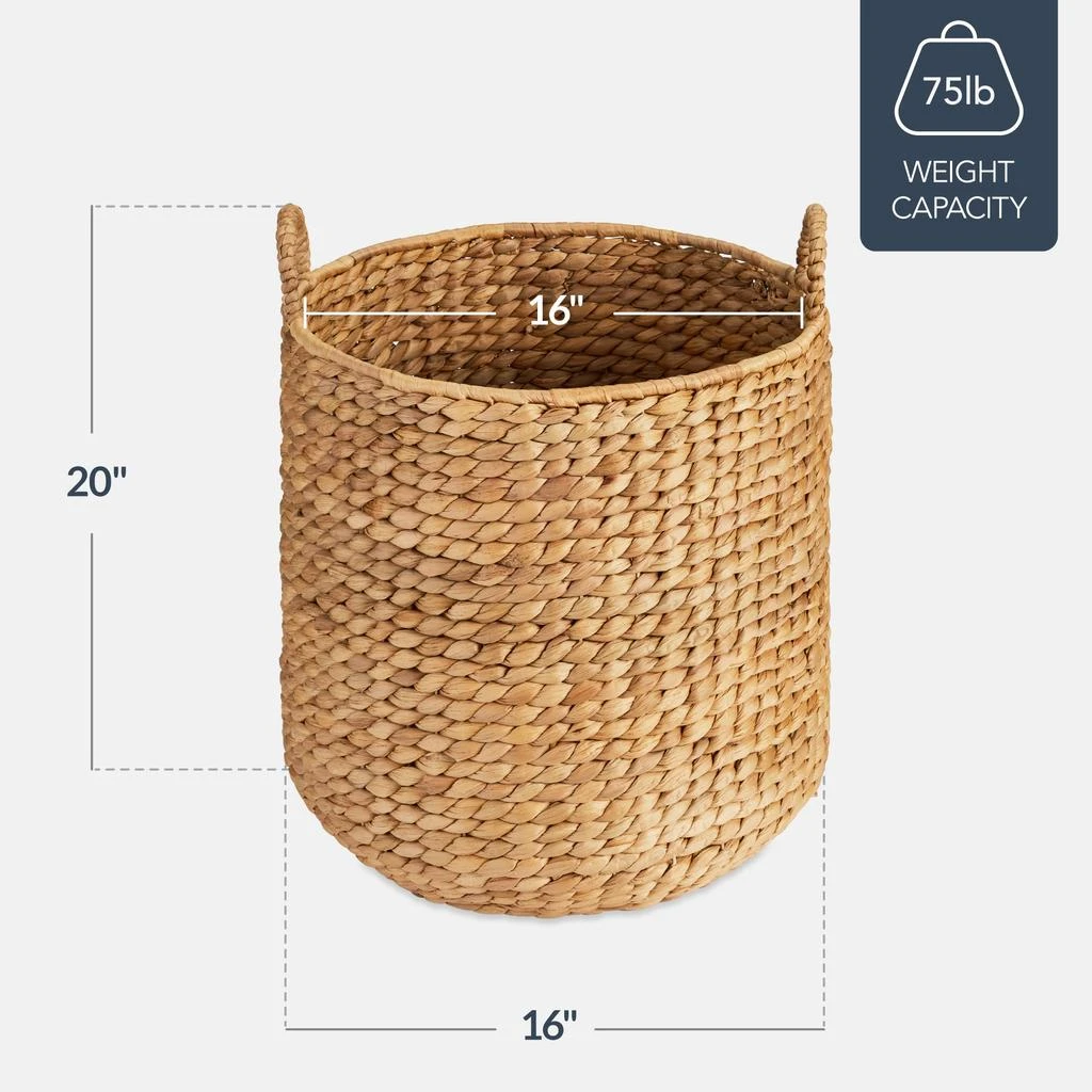 Best Choice Products Round Storage Basket w/ Handles, Handwoven Water Hyacinth, Storage Organizer Tote - Natural 2