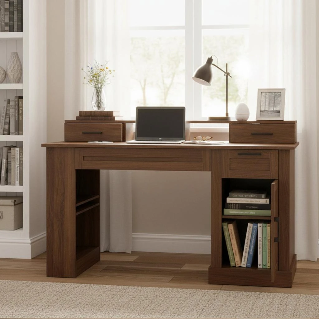 Streamdale Furniture Streamdale 55" Farmhouse Office Desk with Storage, Barn Door Design, Keyboard Tray, Monitor Stand 5