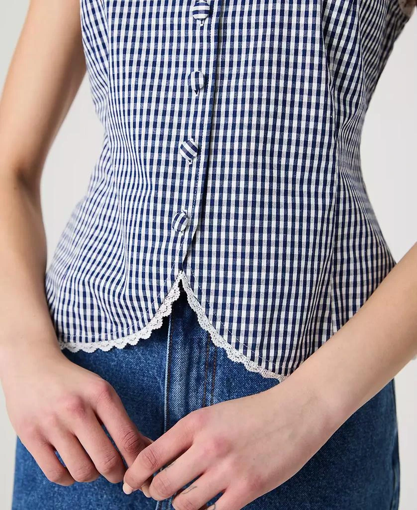 French Connection Women's Gingham Lace-Trim Sleeveless Vest 6