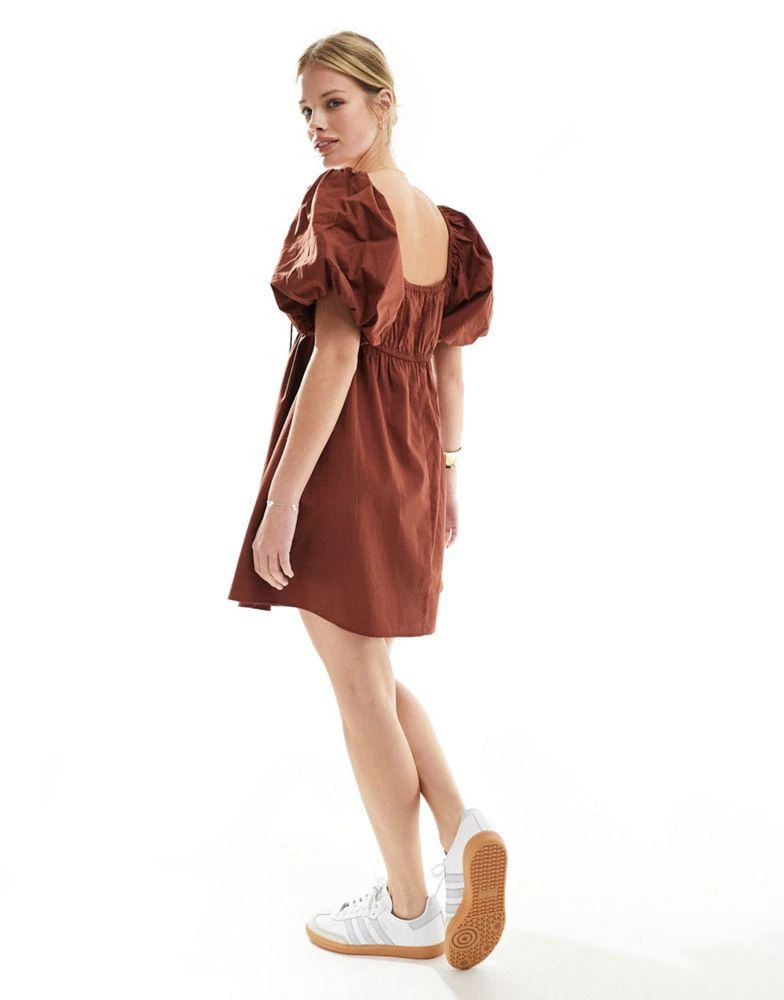 ASOS ASOS DESIGN puffed sleeve smock mini dress in brown 2