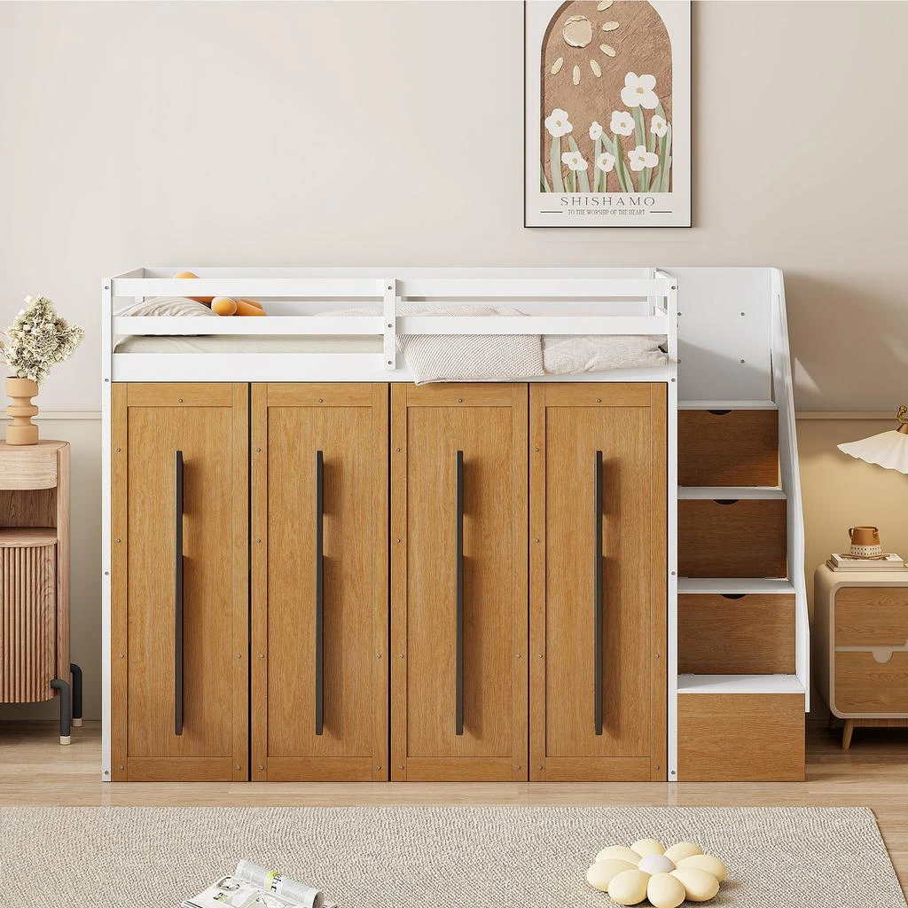 Streamdale Furniture Streamdale Modern Loft Bed with Two-Tone Storage Stairs and Pull-Out Wardrobes 2