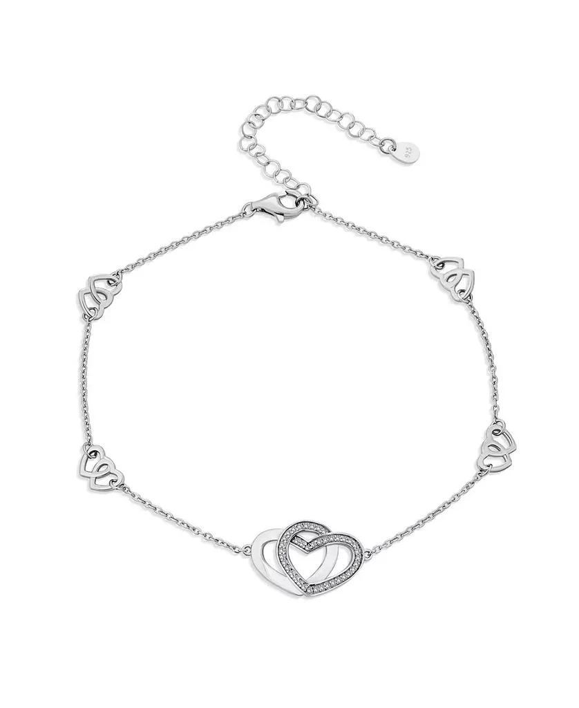 Bling Jewelry Cubic Zirconia Pave CZ Multi Interlocking Hearts Charm Anklet Ankle Bracelet Sterling Silver Adjustable 8.5 To 10 Inch With Extender
