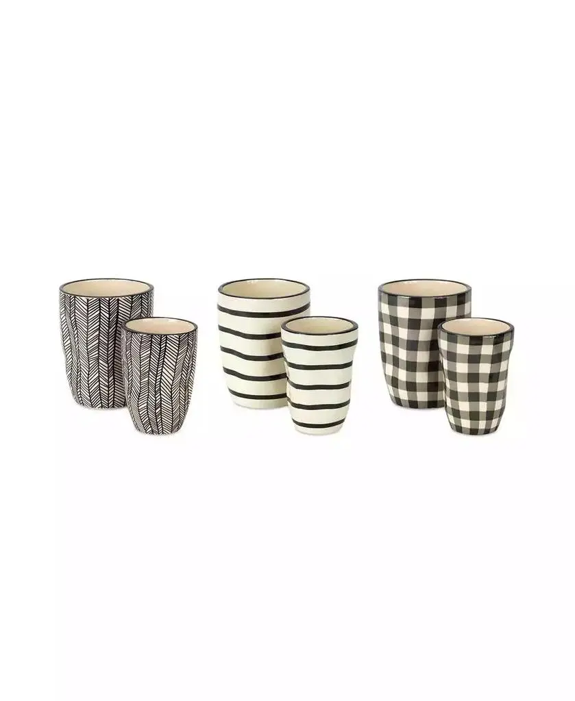 Slickblue Textured Ceramic Planter and Vase Set – Wavy Pattern, Set of 6 for Stylish Plant Display