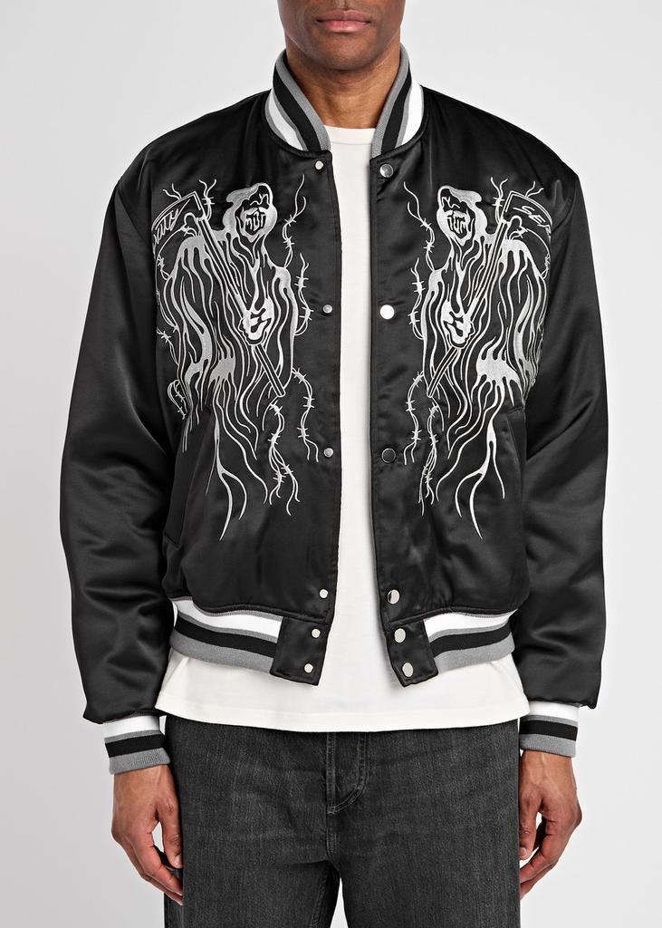 Warren Lotas Serenity Reaper embroidered satin bomber jacket