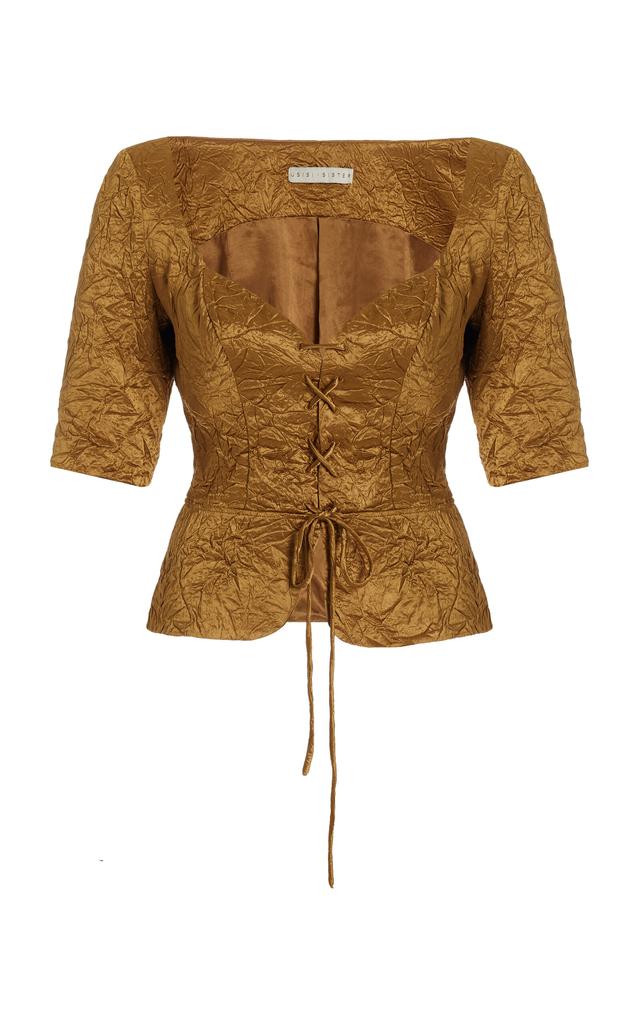 USISI SISTER USISI SISTER - Lena Lace-Up Crinkled-Jacquard Top - Gold - M - Moda Operandi