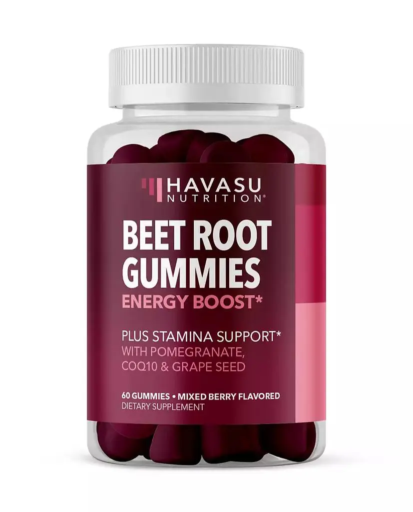 Havasu Nutrition Havasu Beet Root Gummies, Nitric Oxide Booster for Healthy Energy & Circulation Support with Pomegranate Extract, 60ct