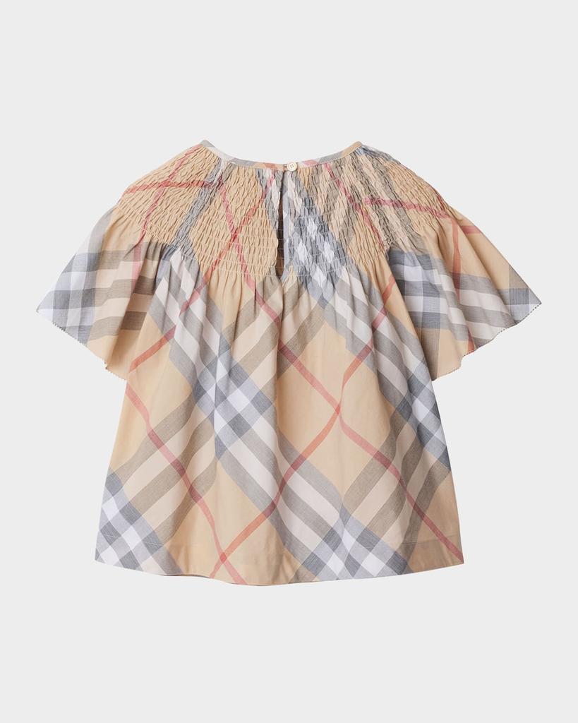 Burberry Girl's Cali Check Smocked Bishop Top, Size 2-14