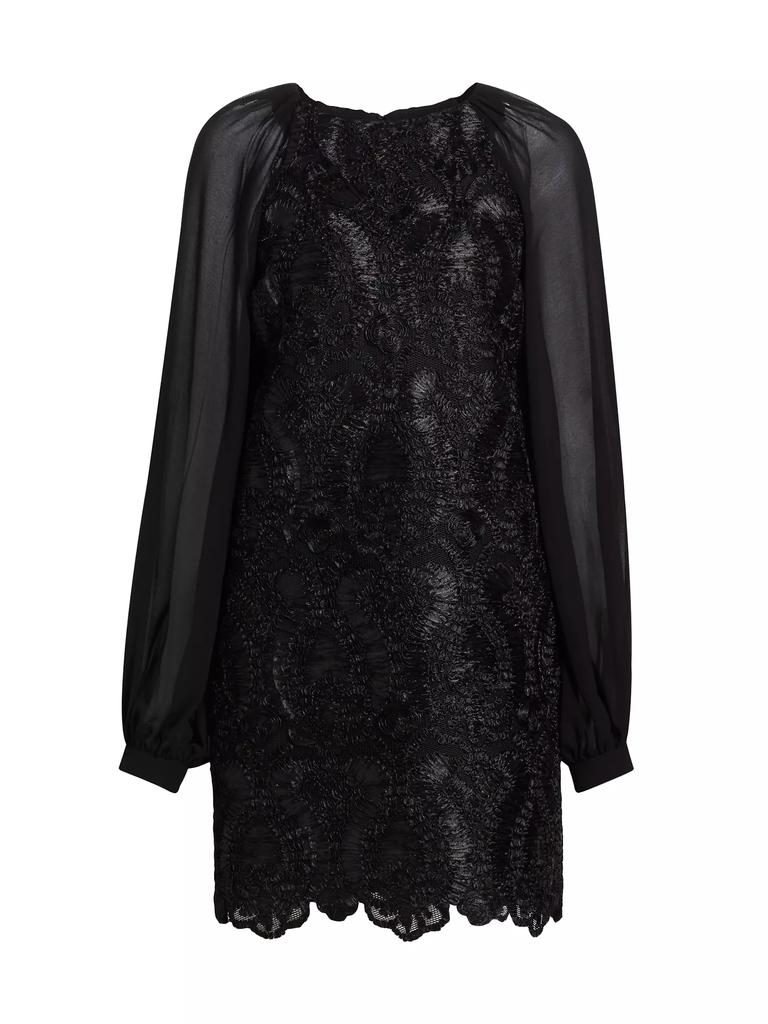 Badgley Mischka Soutache-Embellished Long-Sleeve Minidress